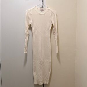 Guess Cream Long Sleeve Ribbed Midi Dress